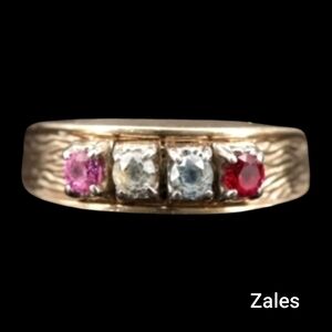 Zales Solid 10K Gold Multi-Gem Band Ring Ruby Pink Sapphire Spinel Sz 7.5